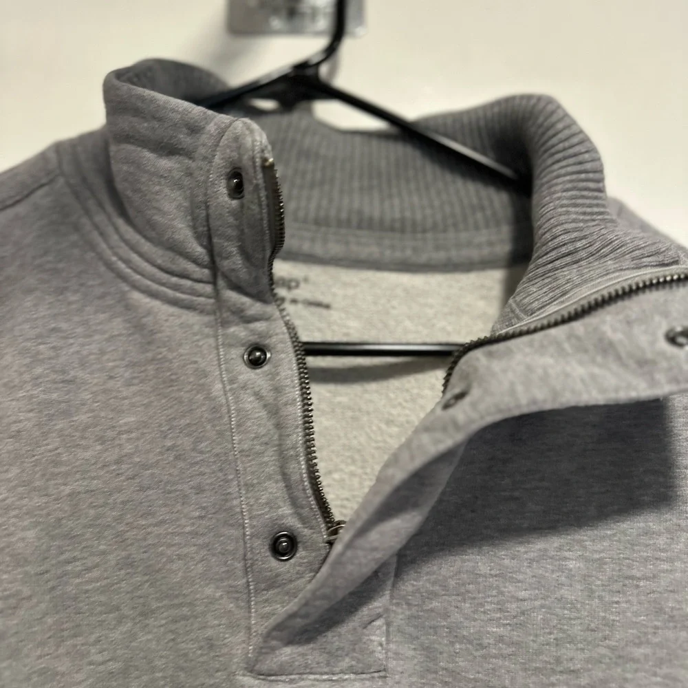 Gap Y2K 1/4 Zip & Snap Heather Gray Heavyweight Minimalist Mall Brand Pullover.